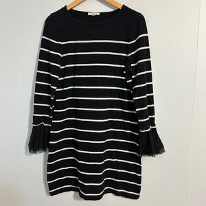 beachlunchlounge Collection Black White Striped Tulle Sleeve Dress M Medium